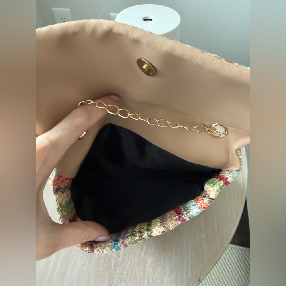 Multicolor Woven Crossbody Bag with Gold Chain - Picture 3 of 4